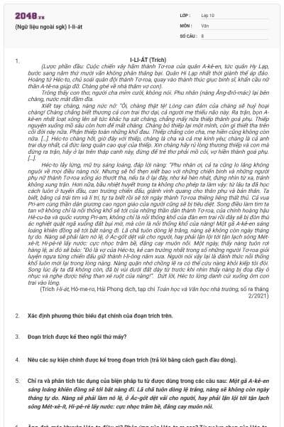 (Ngữ liệu ngoài sgk) I-li-át