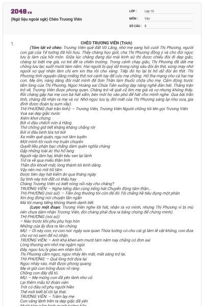 (Ngữ liệu ngoài sgk) Chèo Trương Viên