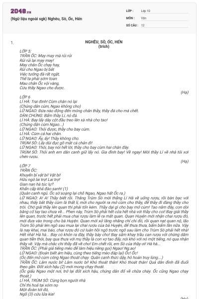 (Ngữ liệu ngoài sgk) Nghêu, Sò, Ốc, Hến