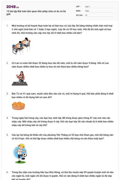 15 bài tập Bài toán liên quan đến phép chia có dư có lời giải