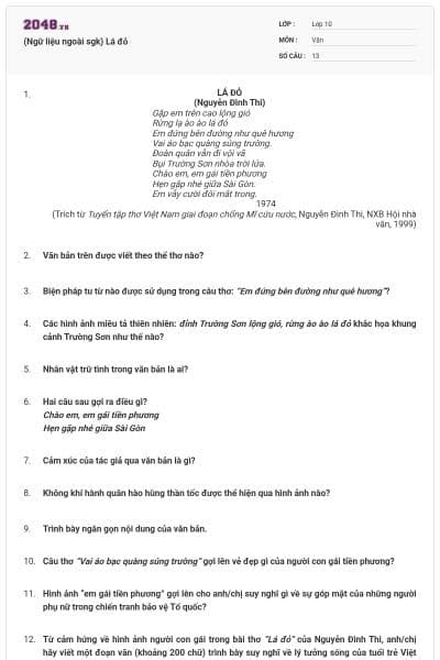 (Ngữ liệu ngoài sgk) Lá đỏ