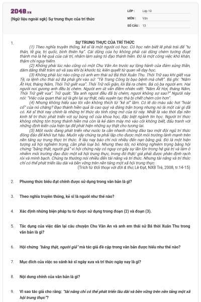 (Ngữ liệu ngoài sgk) Sự trung thực của trí thức