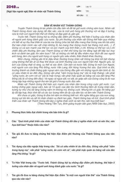 (Ngữ liệu ngoài sgk) Bàn về nhân vật Thánh Gióng