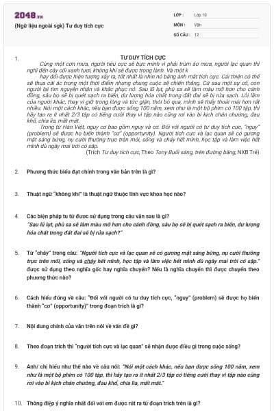 (Ngữ liệu ngoài sgk) Tư duy tích cực