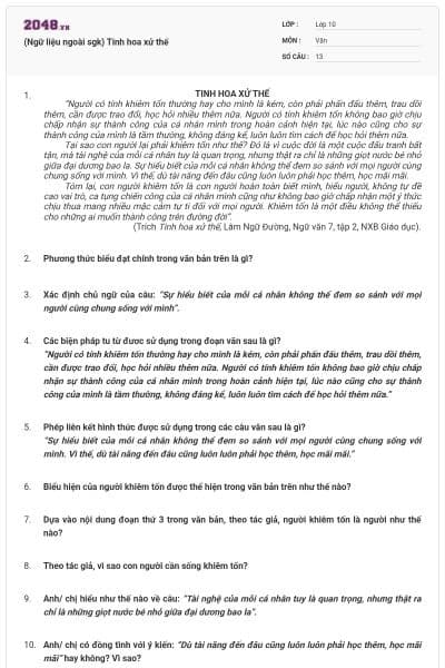 (Ngữ liệu ngoài sgk) Tinh hoa xử thế