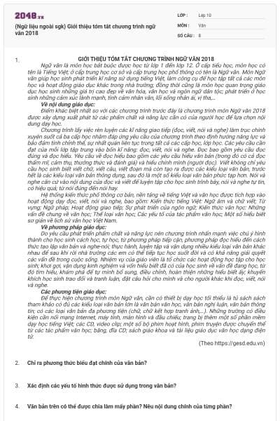(Ngữ liệu ngoài sgk) Giới thiệu tóm tắt chương trình ngữ văn 2018