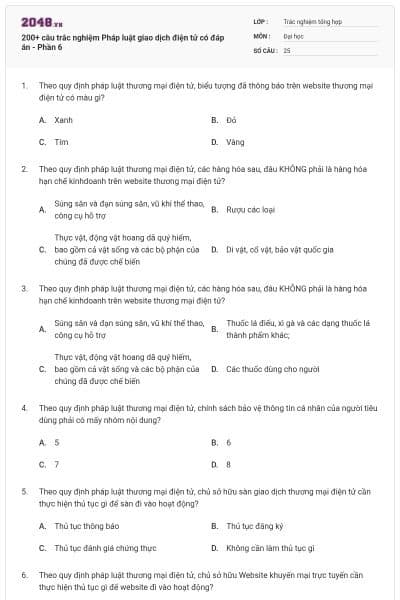 200+ câu trắc nghiệm Pháp luật giao dịch điện tử có đáp án - Phần 6
