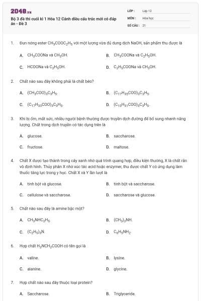 Bộ 3 đề thi cuối kì 1 Hóa 12 Cánh diều cấu trúc mới có đáp án - Đề 3
