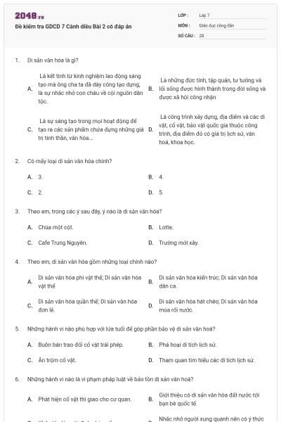 Đề kiểm tra GDCD 7 Cánh diều Bài 2 có đáp án