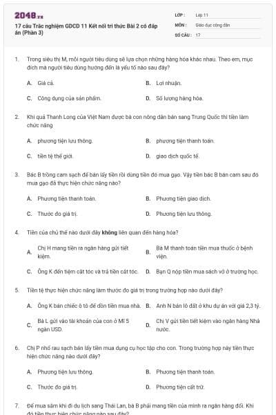 17 câu Trắc nghiệm GDCD 11 Kết nối tri thức Bài 2 có đáp án (Phần 3)