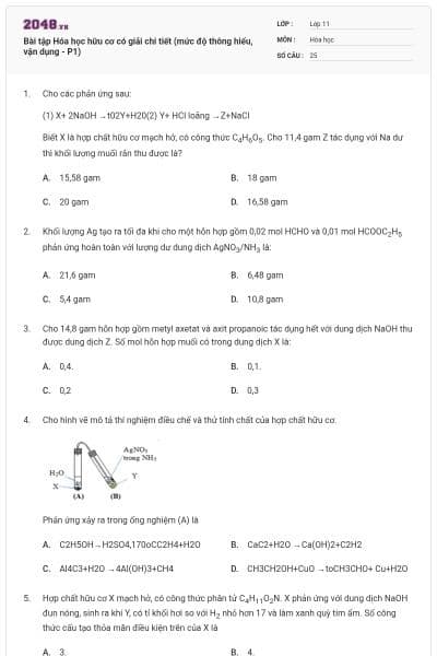 Bài tập Hóa học hữu cơ có giải chi tiết (mức độ thông hiểu, vận dụng - P1)