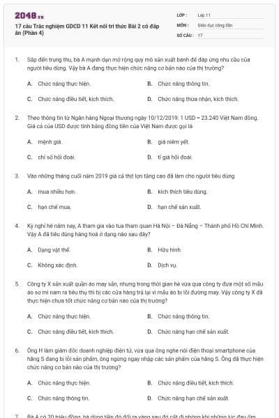 17 câu Trắc nghiệm GDCD 11 Kết nối tri thức Bài 2 có đáp án (Phần 4)