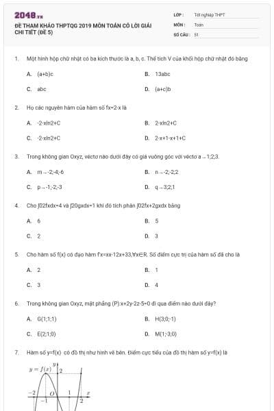 ĐỀ THAM KHẢO THPTQG 2019 MÔN TOÁN CÓ LỜI GIẢI CHI TIẾT (ĐỀ 5)