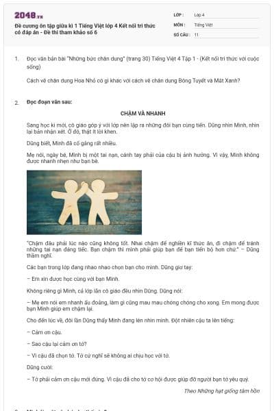 Đề cương ôn tập giữa kì 1 Tiếng Việt lớp 4 Kết nối tri thức có đáp án - Đề thi tham khảo số 6