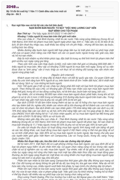 Bộ 10 đề thi cuối kỳ 1 Văn 11 Cánh diều cấu trúc mới có đáp án - Đề 3