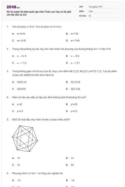 Đề ôn luyện thi thpt quốc gia môn Toán cực hay có lời giải chi tiết (Đề số 22)