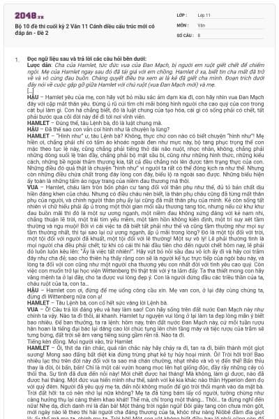 Bộ 10 đề thi cuối kỳ 2 Văn 11 Cánh diều cấu trúc mới có đáp án - Đề 2