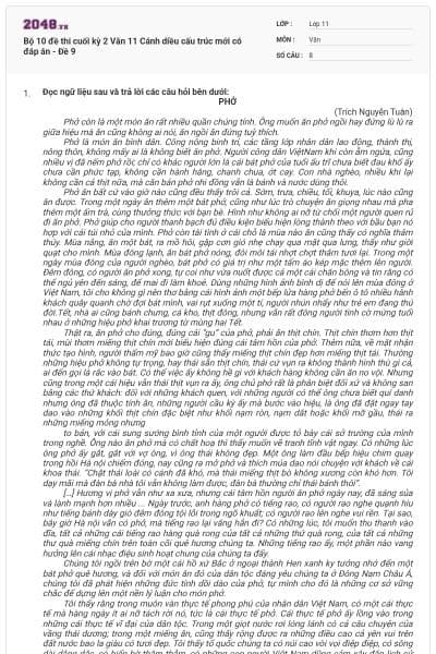 Bộ 10 đề thi cuối kỳ 2 Văn 11 Cánh diều cấu trúc mới có đáp án - Đề 9