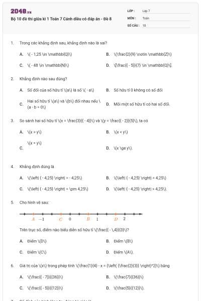 Bộ 10 đề thi giữa kì 1 Toán 7 Cánh diều có đáp án - Đề 8