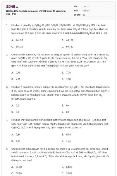 Bài tập Hóa học hữu cơ có giải chi tiết (mức độ vận dụng cao - P3)