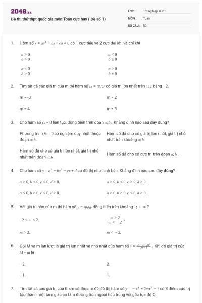 Đề thi thử thpt quốc gia môn Toán cực hay ( Đề số 1)