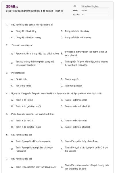 2100+ câu trắc nghiệm Dược liệu 1 có đáp án - Phần 79