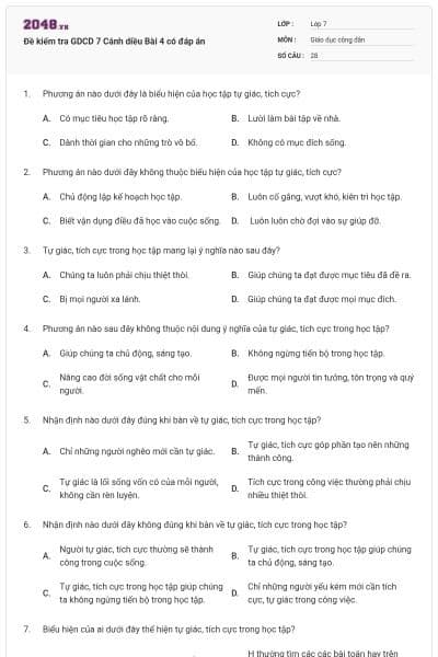 Đề kiểm tra GDCD 7 Cánh diều Bài 4 có đáp án