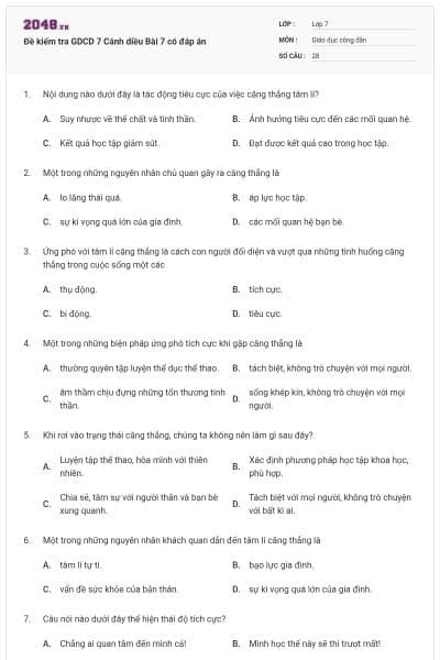 Đề kiểm tra GDCD 7 Cánh diều Bài 7 có đáp án
