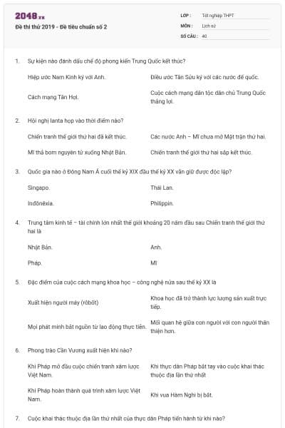 Đề thi thử 2019 - Đề tiêu chuẩn số 2