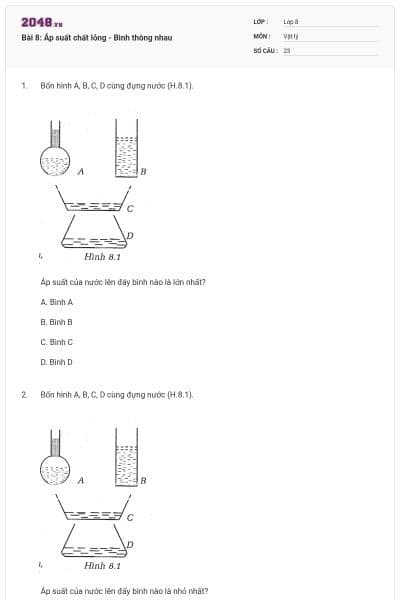 Bài 8: Áp suất chất lỏng - Bình thông nhau
