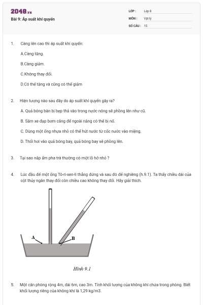 Bài 9: Áp suất khí quyển