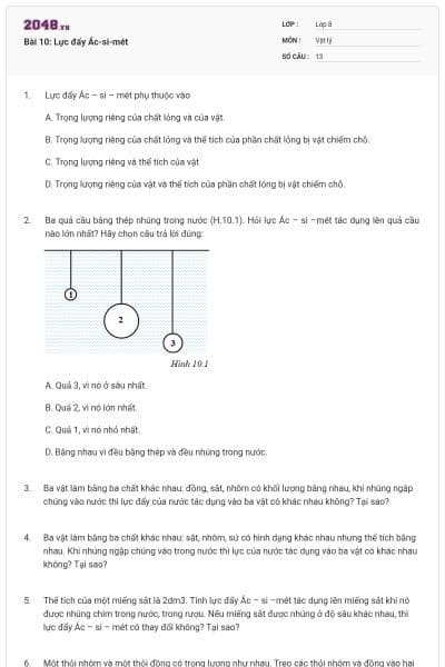Bài 10: Lực đẩy Ác-si-mét
