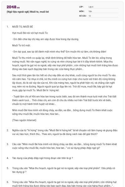 (Ngữ liệu ngoài sgk) Muối to, muối bé