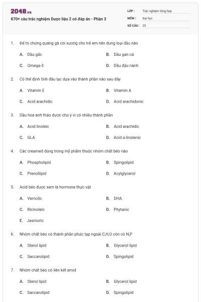 870+ câu trắc nghiệm Dược liệu 2 có đáp án - Phần 3