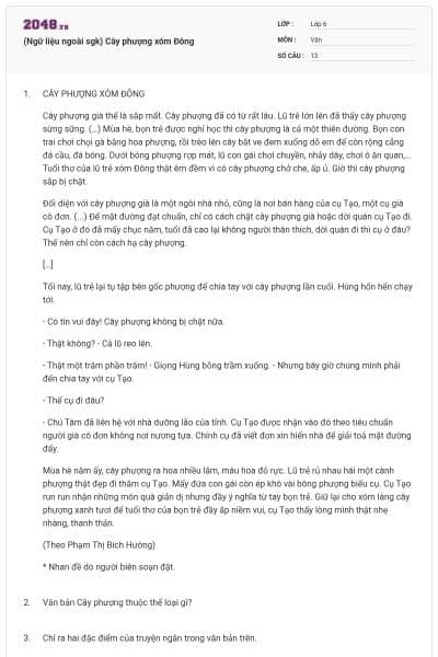 (Ngữ liệu ngoài sgk) Cây phượng xóm Đông