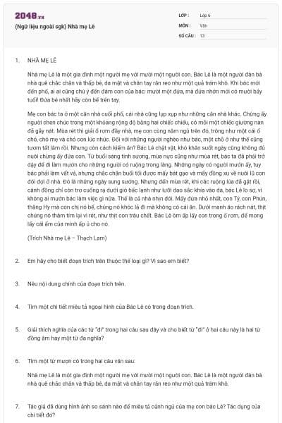(Ngữ liệu ngoài sgk) Nhà mẹ Lê
