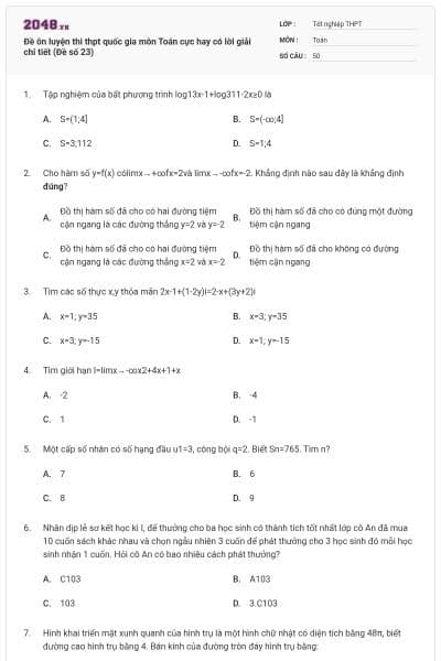 Đề ôn luyện thi thpt quốc gia môn Toán cực hay có lời giải chi tiết (Đề số 23)