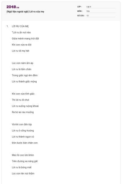 (Ngữ liệu ngoài sgk) Lời ru của mẹ