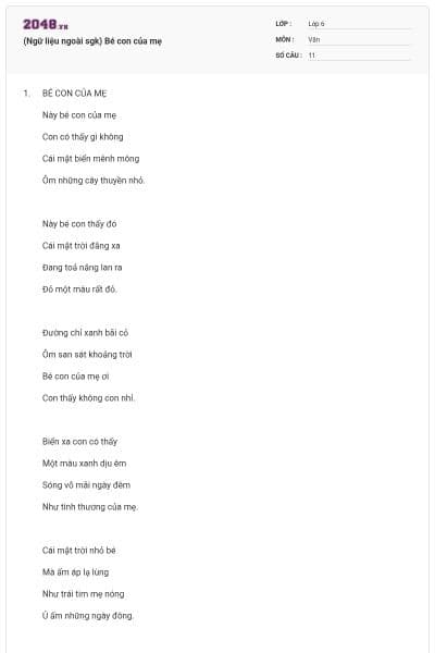 (Ngữ liệu ngoài sgk) Bé con của mẹ