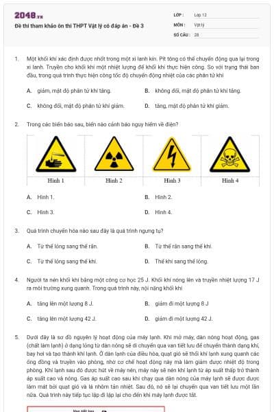 Đề thi tham khảo ôn thi THPT Vật lý có đáp án - Đề 3