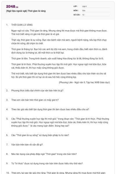 (Ngữ liệu ngoài sgk) Thời gian là vàng
