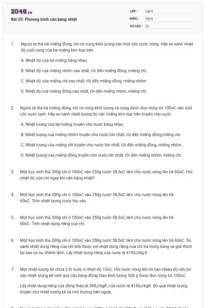 Bài 25: Phương trình cân bằng nhiệt