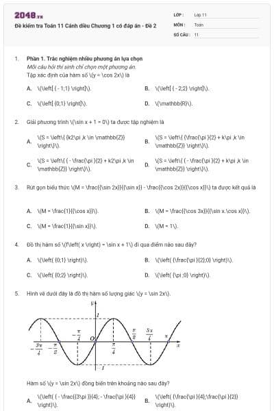 Đề kiểm tra Toán 11 Cánh diều Chương 1 có đáp án - Đề 2