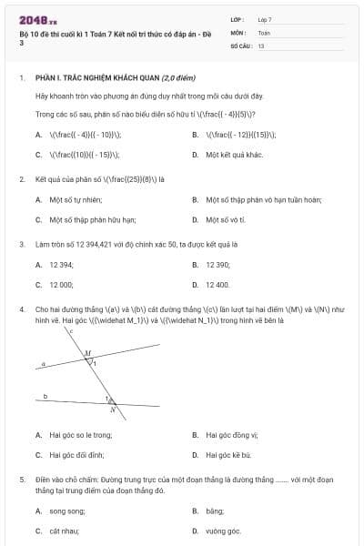 Bộ 10 đề thi cuối kì 1 Toán 7 Kết nối tri thức có đáp án - Đề 3