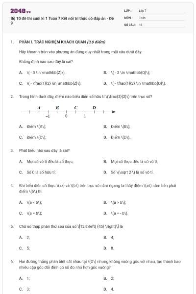 Bộ 10 đề thi cuối kì 1 Toán 7 Kết nối tri thức có đáp án - Đề 9