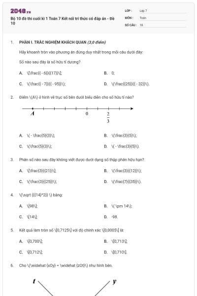 Bộ 10 đề thi cuối kì 1 Toán 7 Kết nối tri thức có đáp án - Đề 10
