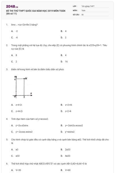 ĐỀ THI THỬ THPT QUỐC GIA NĂM HỌC 2019 MÔN TOÁN (Đề số 11)