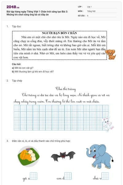 Bài tập hàng ngày Tiếng Việt 1 Chân trời sáng tạo Bài 3: Những trò chơi cùng ông bà có đáp án