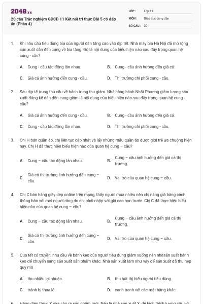 20 câu Trắc nghiệm GDCD 11 Kết nối tri thức Bài 5 có đáp án (Phần 4)