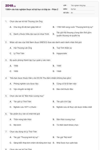 1580+ câu trắc nghiệm Dược xã hội học có đáp án - Phần 2